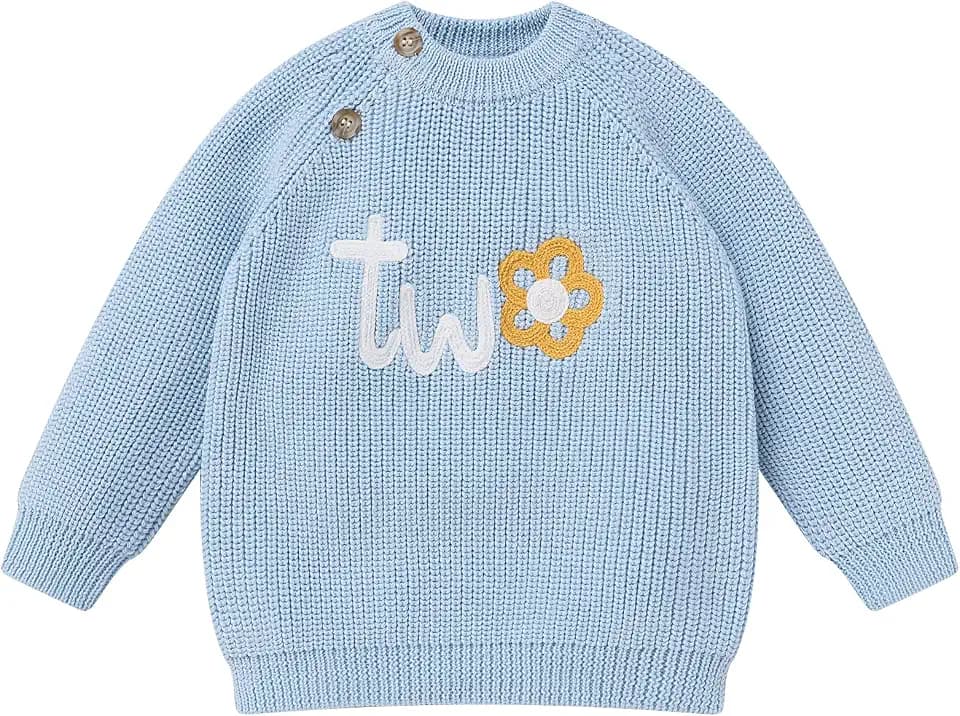 FYMNSI Baby Unisex Pullover Kleinkind Kinder Mädchen Jungen Strickpullover Tops Stickerei Rundhals Sweatshirt Strickwaren Herbst Winter