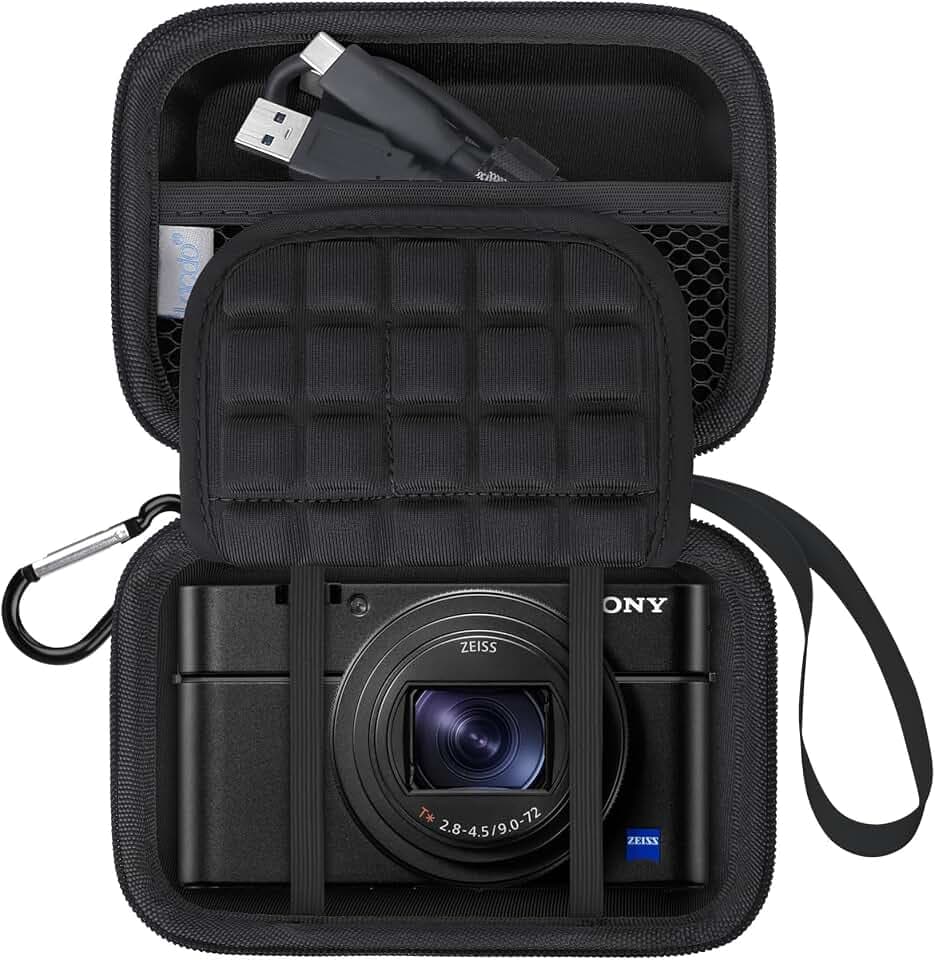 Lacdo Kameratasche für Sony RX100 VII RX100 VI RX100 V RX100 IV RX100 III Kompakte Digitalkamera Kameraschutzhülle stoßfeste Reisetasche Tragetasche Etui für SD-Karte, Kamera-Akku, Datenkabel, Schwarz