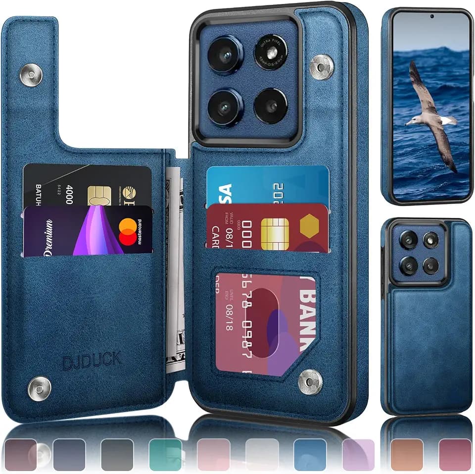 DJDUCK Designed for Moto G Stylus 2025/Stylus 2026 Case Wallet with Card Holder, [Magnetic Clasp Cover] [RFID Blocking Leather Protection]Shockproof Women Men Cases for Moto G Stylus 2025 Bright Blue