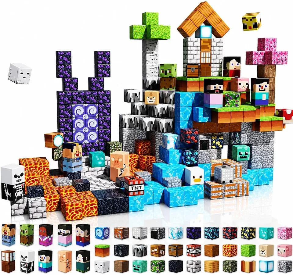 Magneverse 150 PCS 0.8in Magnetic Blocks - Magnet Toys, Magnetic Building Blocks Cubes, Stacking Magnets, School STEM Toys Birthday Gifts for Boys and Girls Age 3+ Years Old (Theme: Adventure World)
