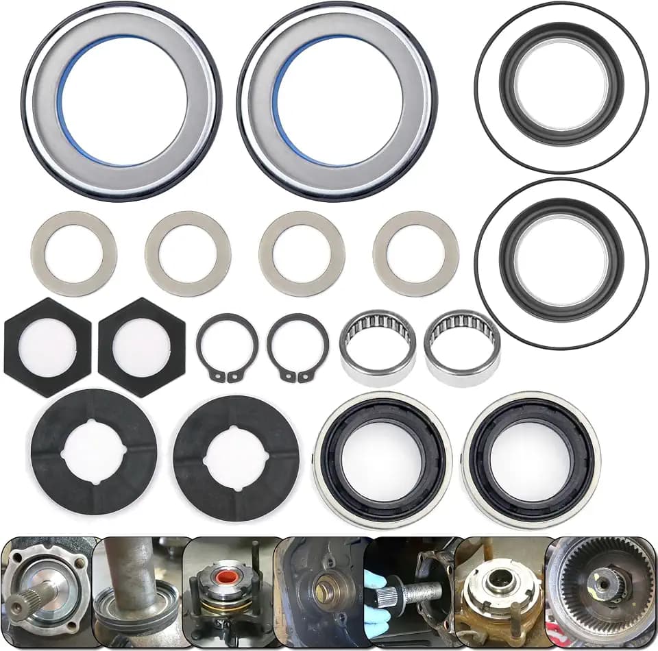 for Ford Front Axle Seal Set Outer Axle Knuckle Tube Dust Inner Tube Seal Needle Bearing Thrust Washer O-ring Hub Seals for Ford 1998-2004 Super Duty Excursion F250 F350 F450 F550 Dana 50 60