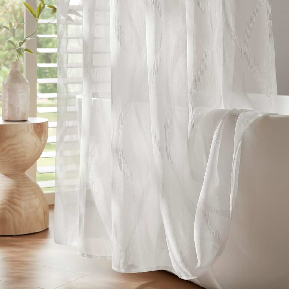 Madison Park Candice Extra Long Sheer Shower Curtain, 72 x 84, White