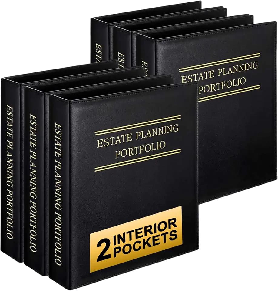 LegalPRO 6 Pack Estate Planning Portfolio Binder with Pockets & Business Card Holder – 2" Leather 3-Ring Organizer and Gold Lettering for Wills, Trusts & Legal Documents