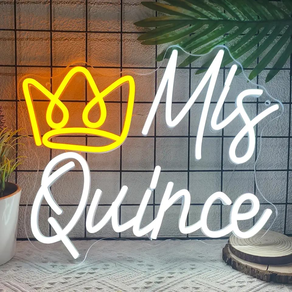 Mis Quince Neon Sign for Backdrop Mis Quince Neon Light with Crown Design