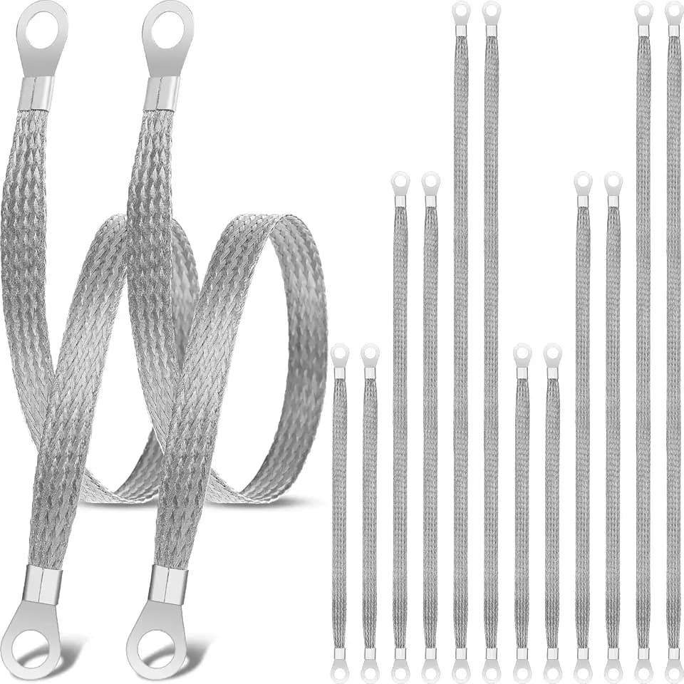 Kingdder 12 Pcs Ground Straps, 10/15/20 Inch with Ring Terminals, Silver
