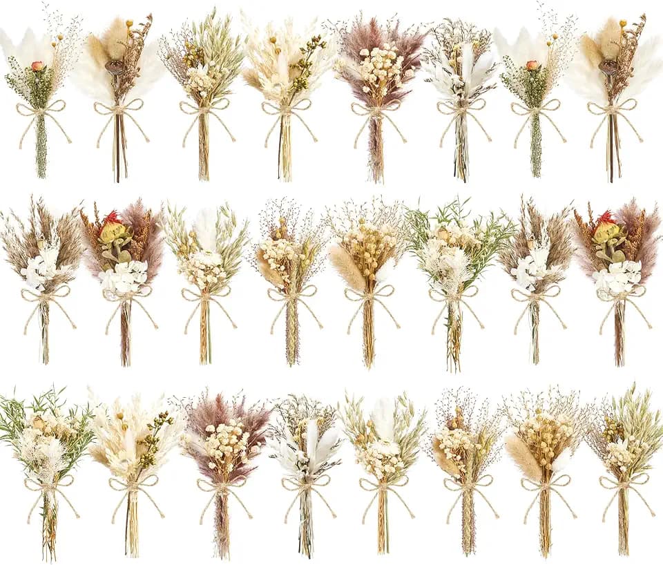 12/24PCS Handmade Dried Flower Bouquet with Stems Natural Dried Wildflowers 7.5 Inch Mini Dry Flowers for Vase Farmhouse Decor, Wedding Styling, Photography Props, Gift DIY(24pcs, Rustic)