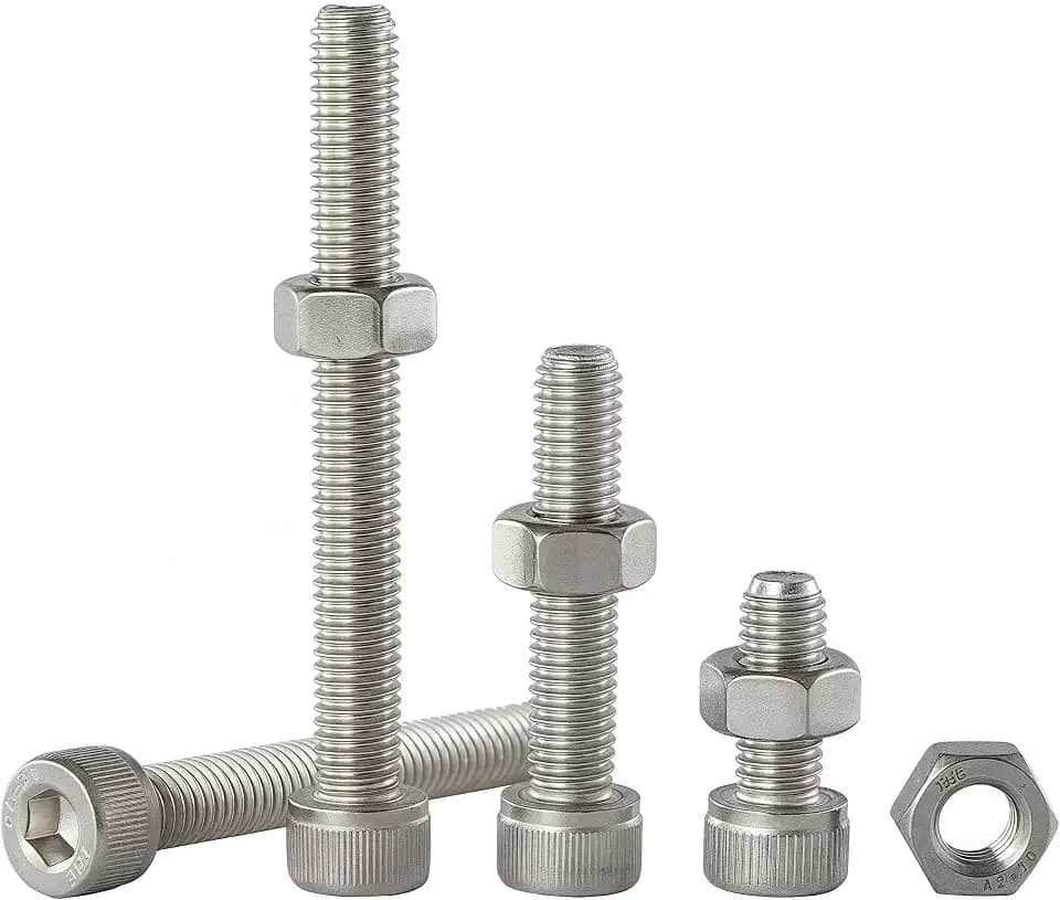 M10-1.5x70mm Inbusschrauben mit Muttern Set (4 Sets) - Edelstahl A2-70, Vollgewinde, Glanzfinish - KFZ & Maschinenbau & DIY