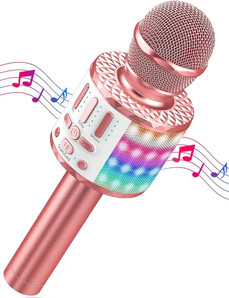 Karaoke Mikrofon, LED Drahtloses Bluetooth Mikrofon zum Singen mit Lautsprecher, Karaoke Spielzeug Kinder, Heim KTV Karaoke Maschine, Tragbares KTV Lautsprecher Recorder für Android/iPhone/iPad/PC
