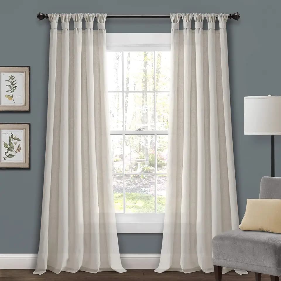 Lush Decor Burlap Knotted Tab-Top Window Curtain Panel Pair, 45"W x 120"L, Light Linen