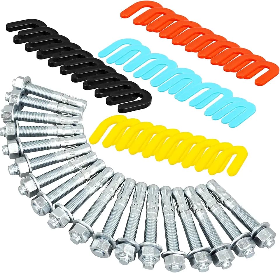 58 Pcs Lift Install Kit Car Lift Installation 18 3/4" x 5.5"Wedge Anchor Bolts and 4 Colors 40 1/4" 1/8" 1/16" 3/16" Leveling Shims
