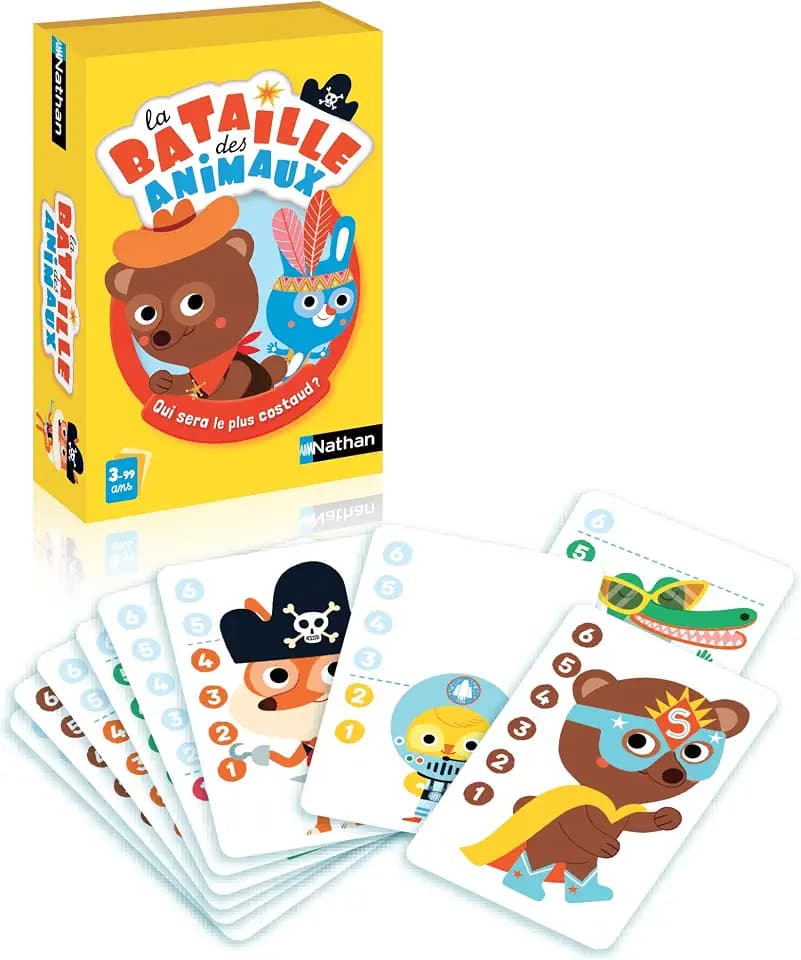 Nathan – Die Schlacht der Tiere – Vereinfachtes Kartenspiel für Kinder ab 3 Jahren – 2 Spieler