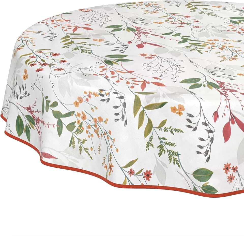Wachstuchtischdecke Tischdecke abwaschbar Wachstischdecke pflegeleicht wasserabweisend Lotuseffekt Gartentischdecke Natur Rund 140 cm mit Saum (Eingefasst)