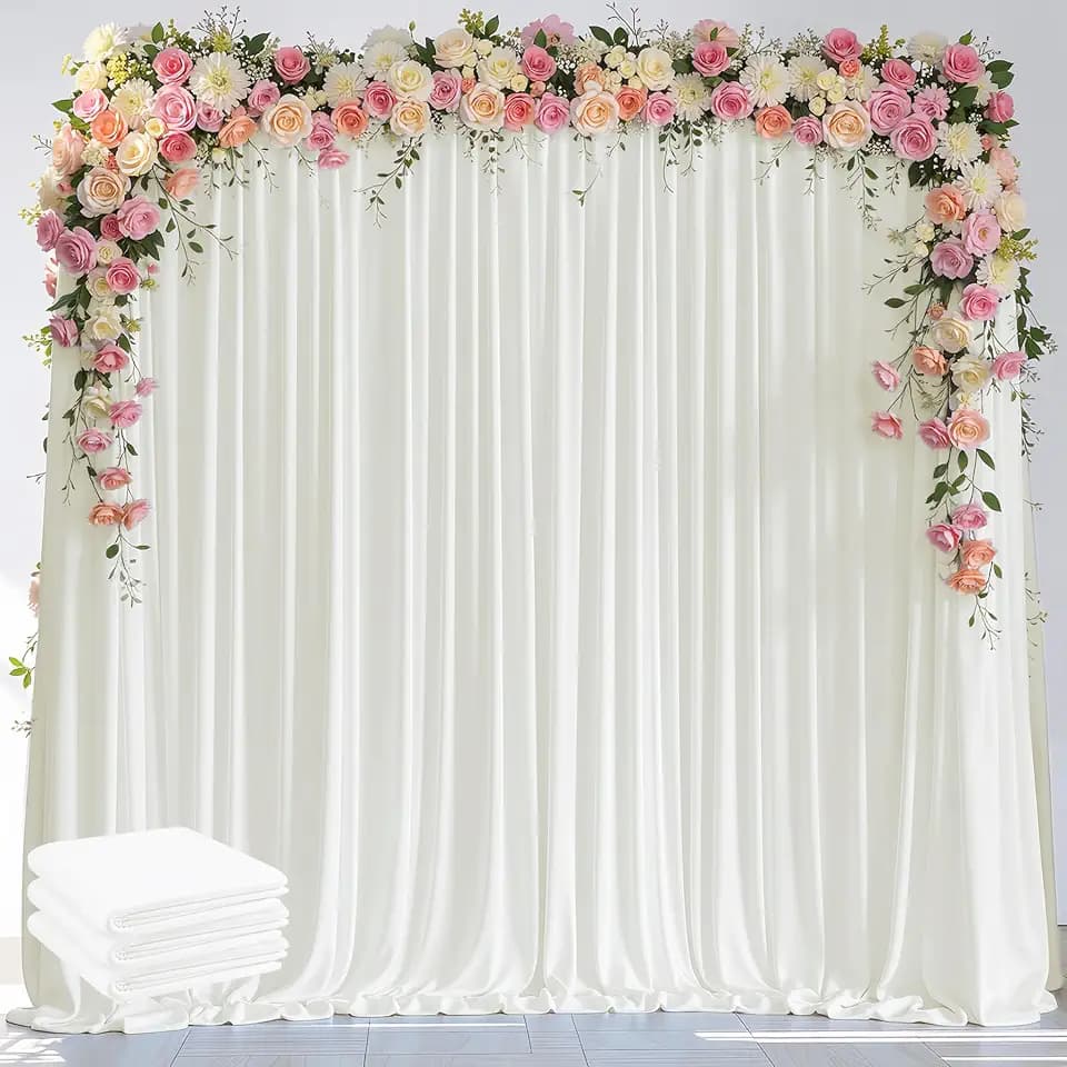 Wokceer Ivory Backdrop Curtain for Parties Backdrop Drapes, 3Pack 10x8FT