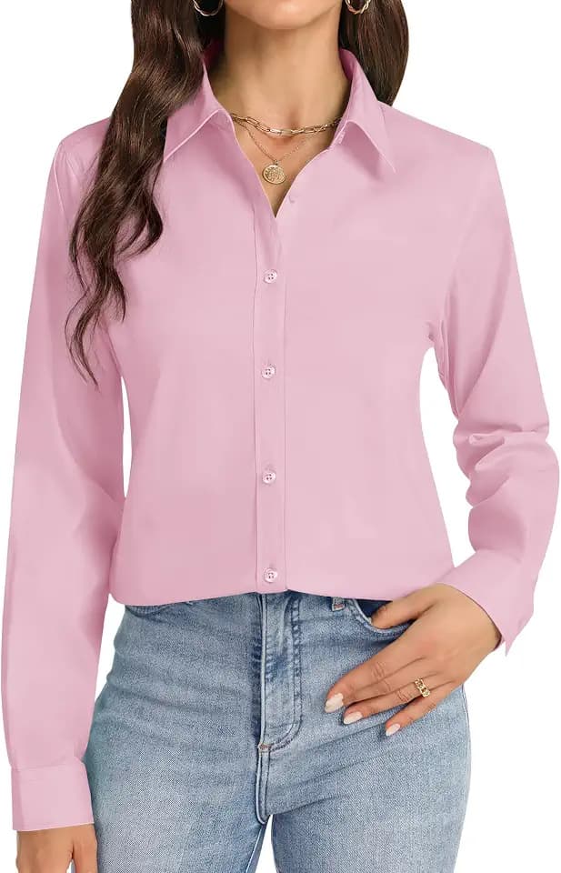 J.VER Button Down Shirts for Women Stretch Collared Long Sleeve Dress Shirt