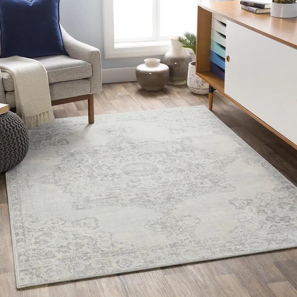 Livabliss Kuta Vintage groß - Orientalischer Wohnzimmer 130x180 cm, Esszimmer, Schlafzimmer - Boho Kurzflor e für einfache Pflege - Grau und Elfenbein