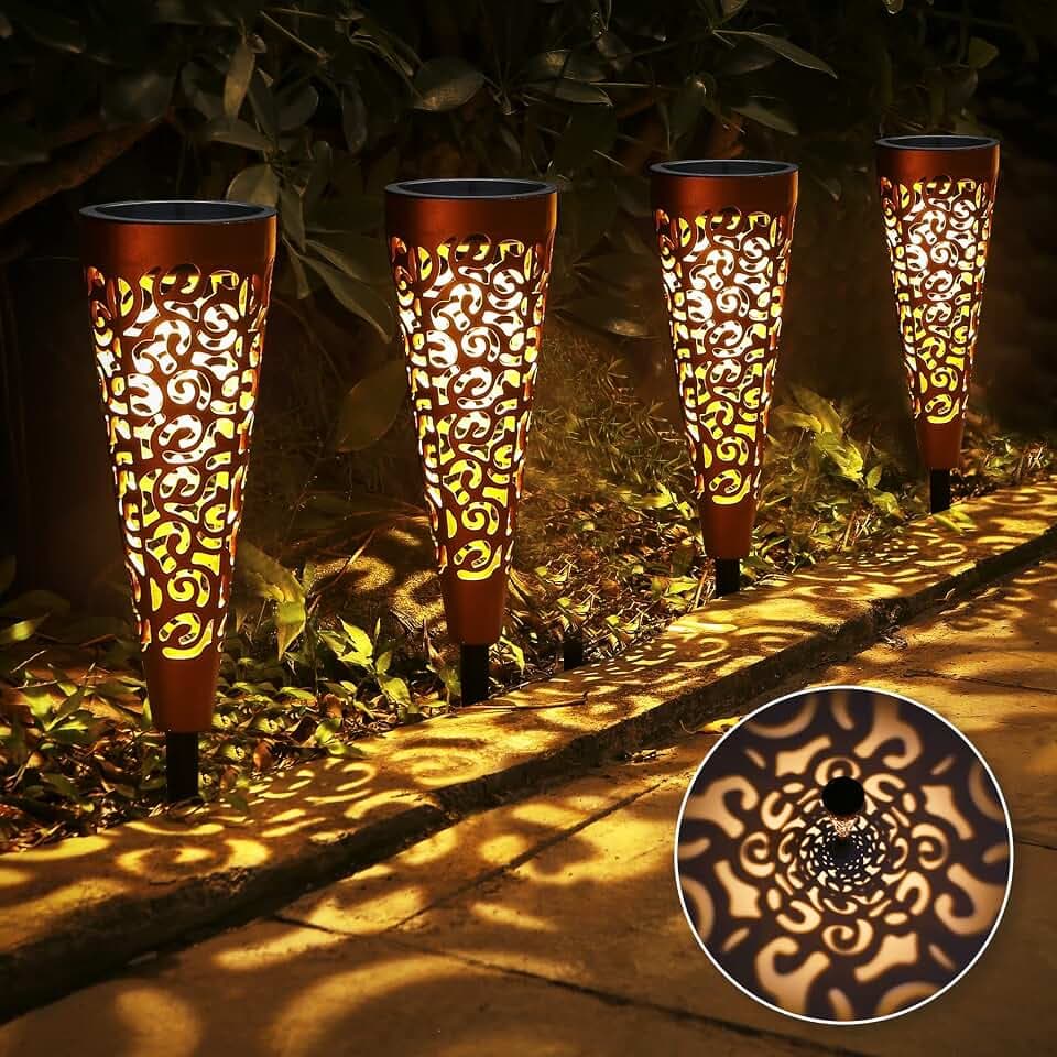 Solarleuchten für außen, 4 stück Solarlampen für außen Garten IP65 Wasserdicht, Solarleuchten Garten LED Solar Gartenleuchte Solar Gartenbeleuchtung Wegebeleuchtung Balkon Terrasse Rasen Deko (4)
