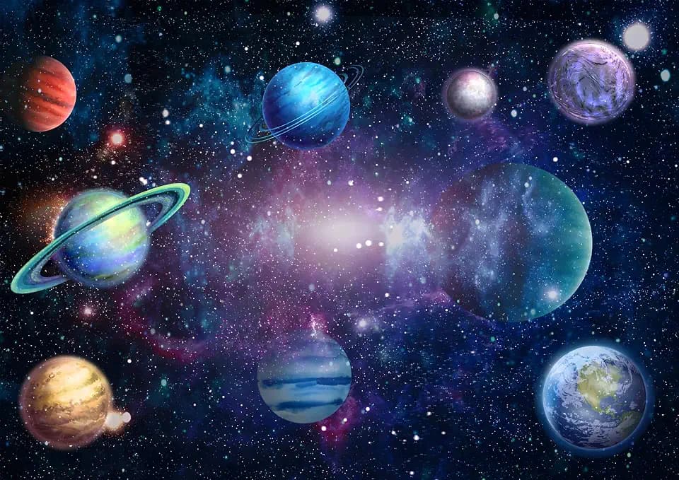 Algasan Outer Space Backdrop Galaxy Planet Party Backdrops Starry Theme Banner for Kids Boys Girls Birthday Party Photography Background Photo Studio Props Cake Table Decor 59.1"x35.4"