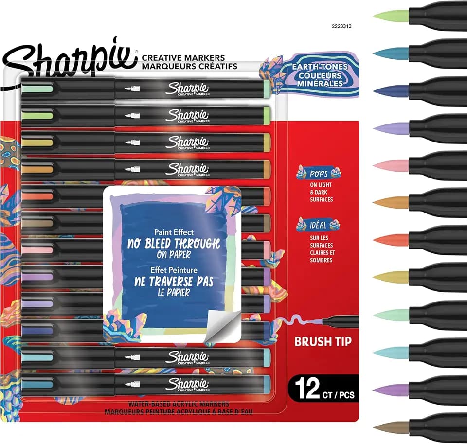 Sharpie Creative Marker Acryl-Farbstifte | Wasserbasierte Farbmarker mit Pinselspitze | Bastel- & Künstlerbedarf | Warme Töne | 12 Stück