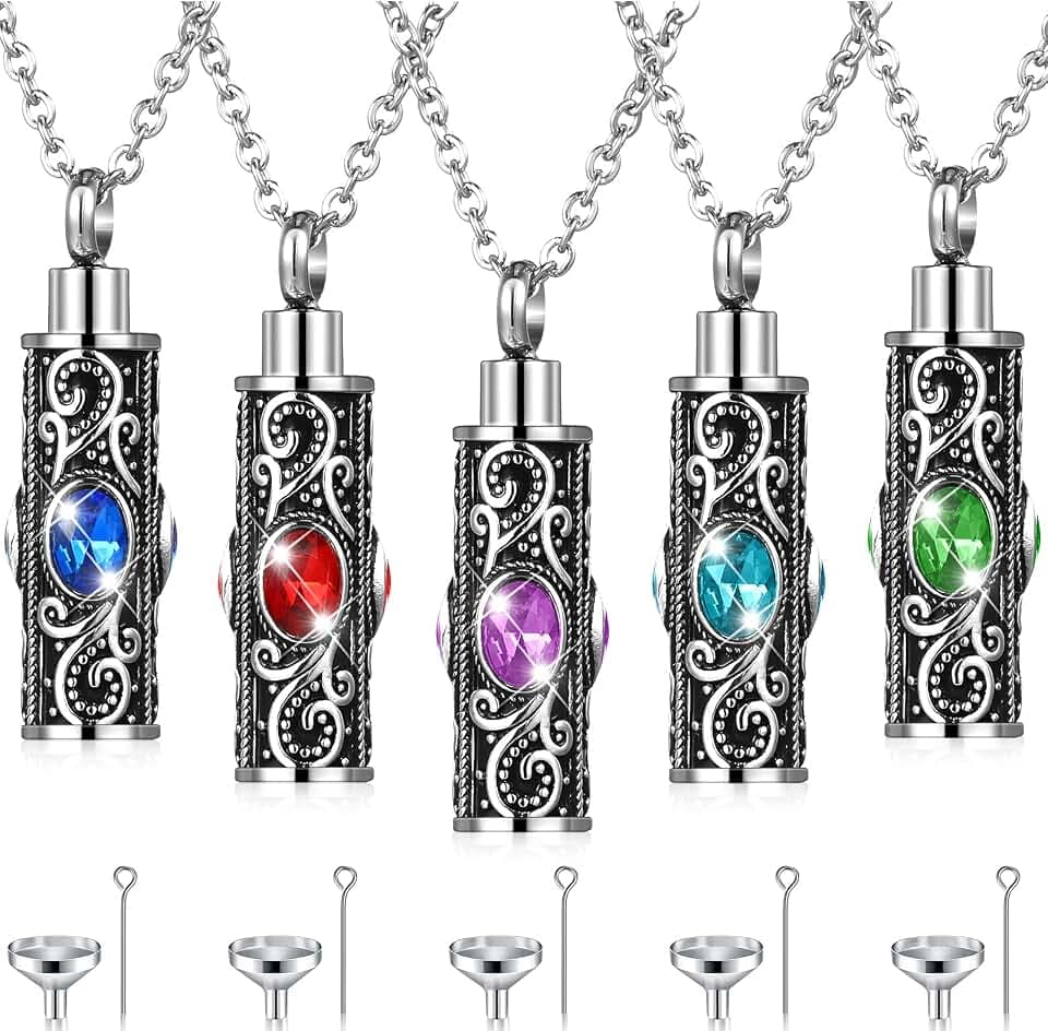 Hicarer 5 Pcs Urn Necklace for Ashes Cremation Jewelry with Fill Kit