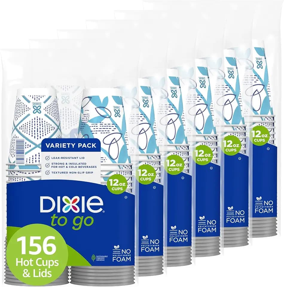 Dixie To Go Disposable Coffee Cups With Lids, 12 oz Paper Cups, 156 Ct