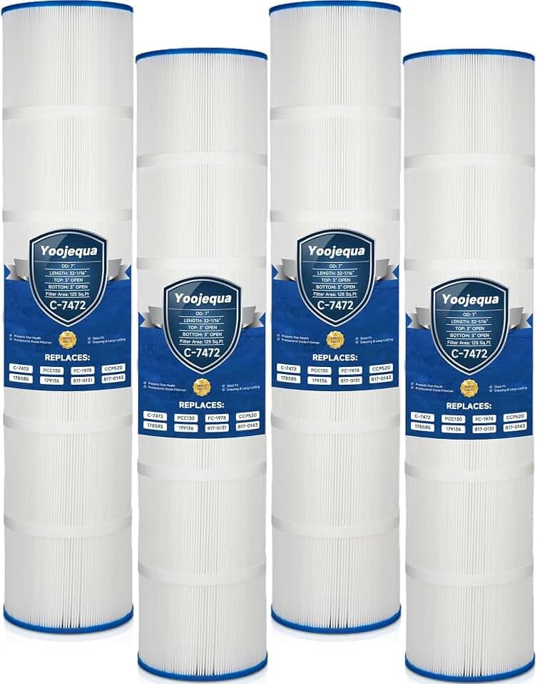 PCC130 Pool Filter Cartridge Compatible with C-7472, Clean and Clear Plus 520, CCP520, R173578, 178585, 817-0143, FC-1978, FC-6475, 160332, 4 x 125 Sq. Ft Pool Filter Cartridge, 4 Pack