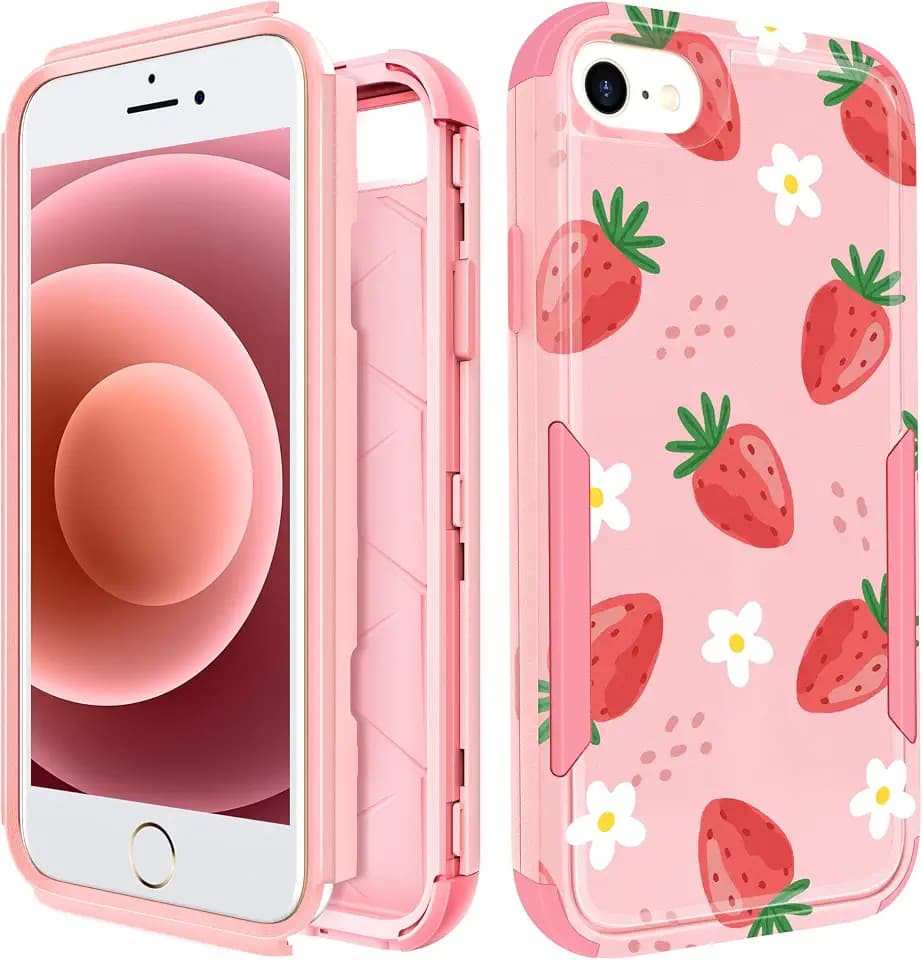 for iPhone SE 2020/2022/8/7 Case, Cute Strawberry Cover for Women
