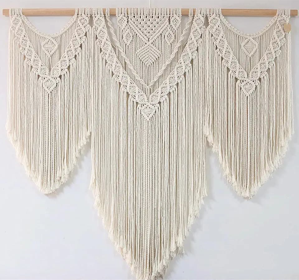 FZHLR Macrame Wall Hanging large 44"X38" Boho Home Wall Decor Geometric Woven Tapestry Cotton Above Headboard Wedding Balcony Bedroom Living Room Apartment,Beige A