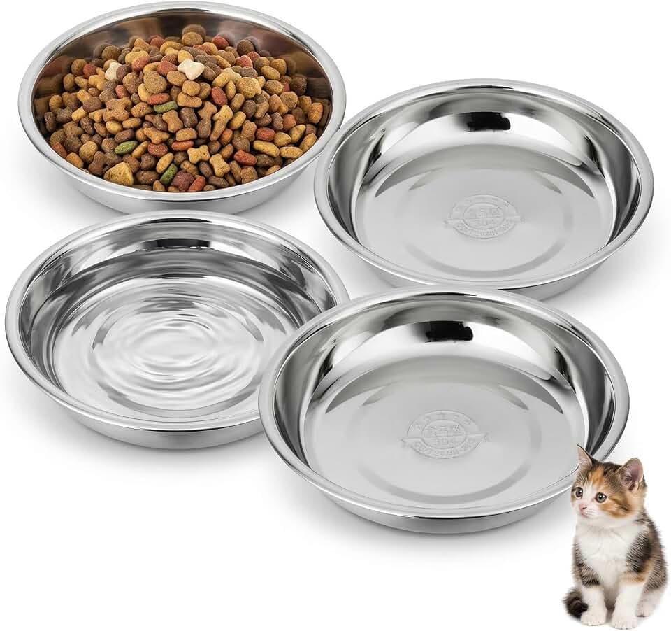 304 Stainless Steel Cat Bowls for Cats & Dogs (4Pack) - Food Grade, Non-Toxic, Rustproof, Dishwasher Safe, Wide Whisker Friendly Cat Food Water Feeding Bowl
