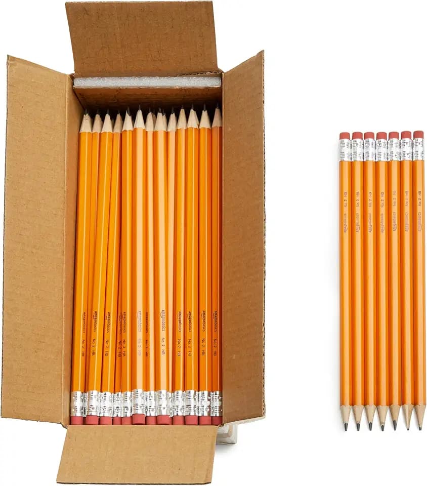 Amazon Basics Graphit-HB-2-Bleistifte mit Holzschaft, vorgespitzt, nicht schmierende Radierspitze, Schule, 150er-Pack