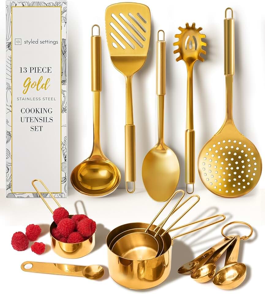 Styled Settings Gold Cooking Utensils with Measuring Cups & Spoons,13-Piece