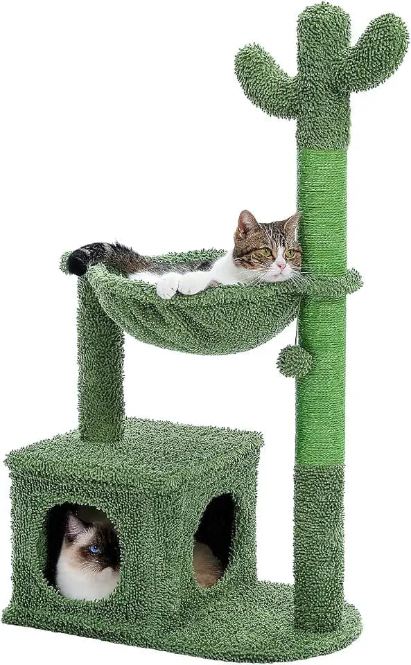 MUTTROS 40" Cactus Cat Tree with Hammock, Condo & Sisal Post, Green