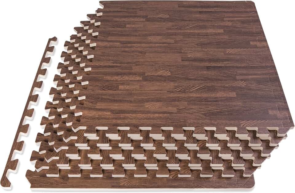 ProsourceFit Wood Grain Puzzle Mat 1/2-in, 6 Eva Foam Interlocking Floor Tiles (24SQ FT) for Secure Indoor Room Workout Flooring and Playmat