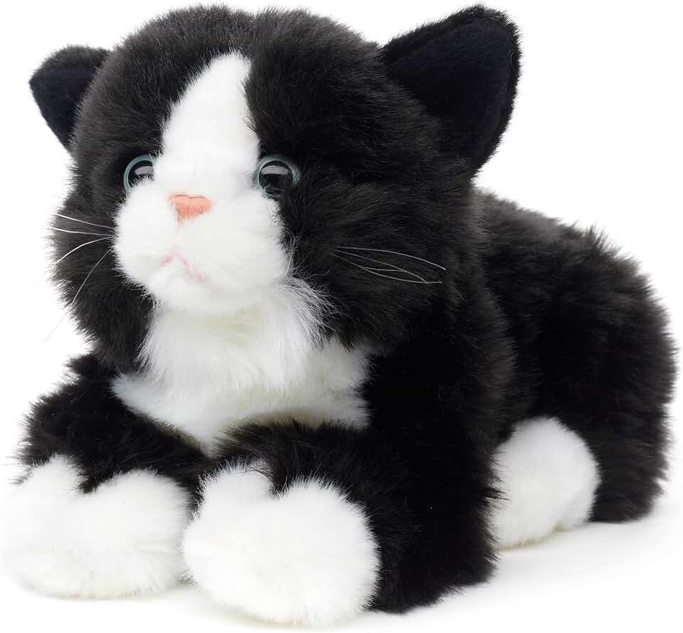 Uni-Toys - Katze schwarz-weiß, liegend - 20 cm (Länge) - Plüsch-Kätzchen - Plüschtier, Kuscheltier