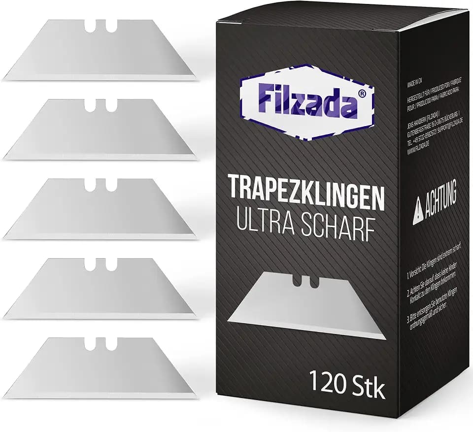Filzada® 120x Trapezklingen Profi Teppichmesser Klingen 0,6mm Ultra Scharf