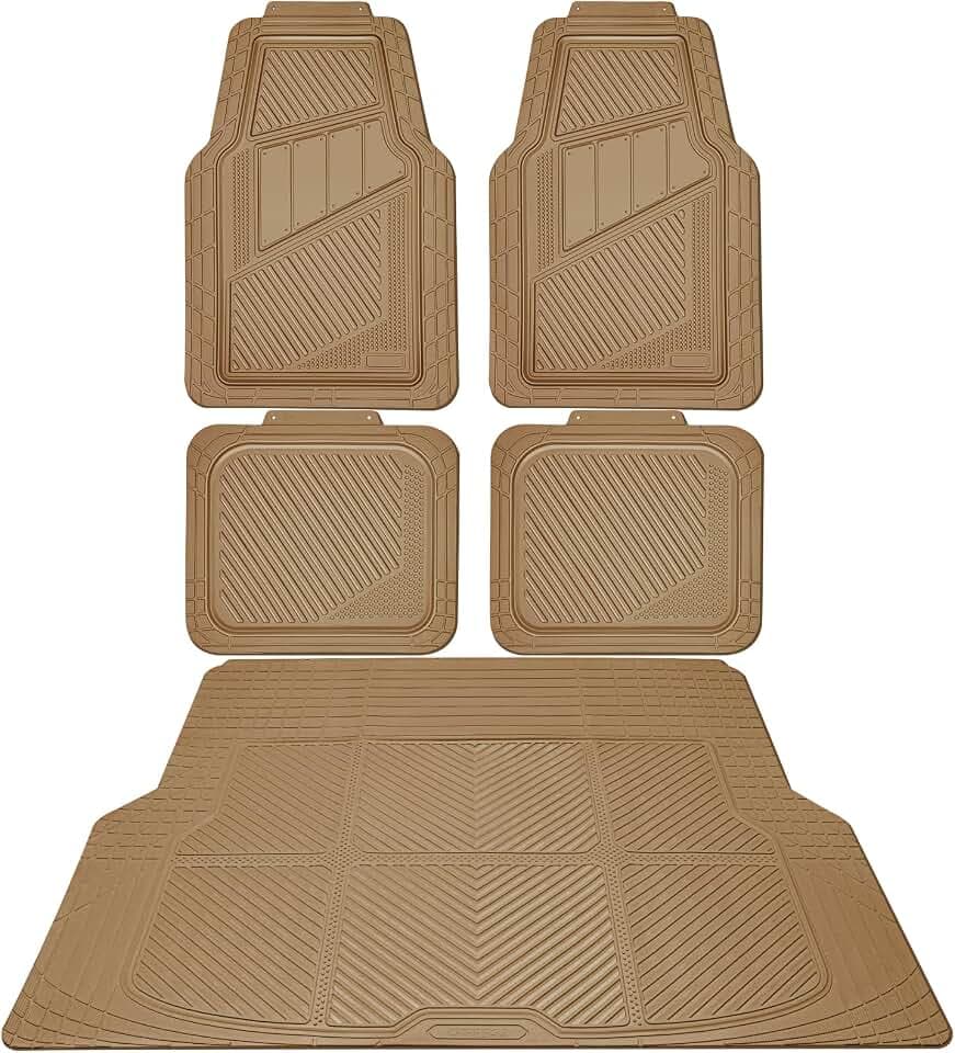 CAR PASS Heavy Duty Rubber Floor Mats Gray Car Mats Full Set with Trunk Cargo Liner - Universal Waterproof Floor Mats for Car SUV Truck, Durable All Weather Automotive Liner Mats (All Beige)
