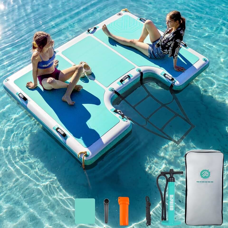 Niphean Floating Dock, Non-Slip Inflatable Dock with Upgraded Ladder