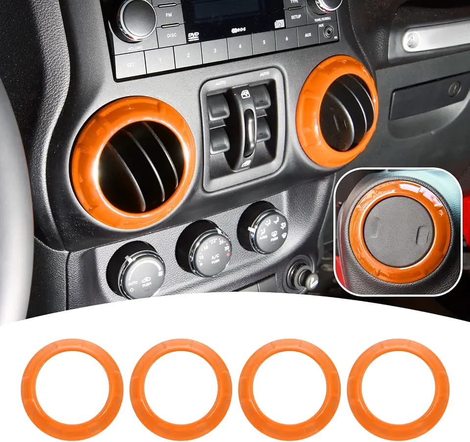 JeCar 4PCS Center Console Dash Air Conditioner Vent Cover Trim Interior Accessories Compatible with Jeep Wrangler JK JKU 2011-2018 (Orange)