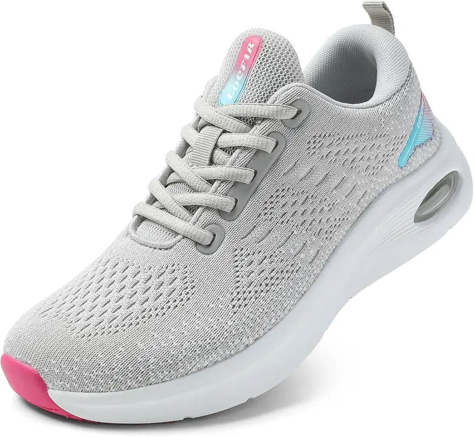 Womens Wide Toe Box Walking Shoes with Cushioned Arch Support Lace-Up Running Sneakers