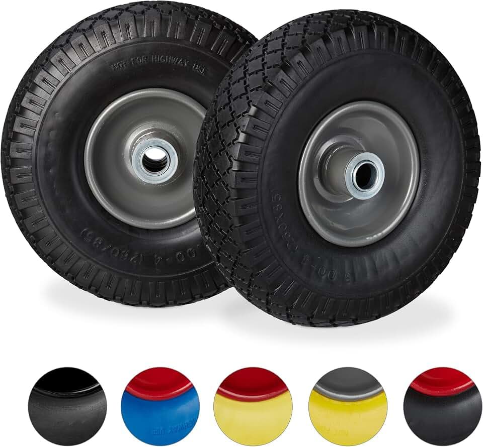Relaxdays 2X Sackkarrenrad, pannensichere Vollgummireifen, 3.00-4", 20mm Achse, bis 100 kg, 260 x 85 mm, versch. Farben