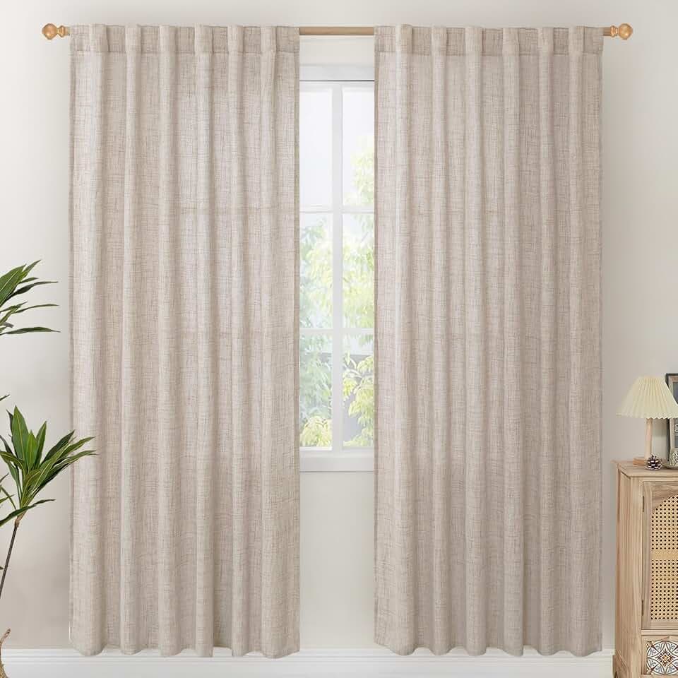 YoungsTex Linen Semi Sheer Curtains 78 Inch Length for Living Room