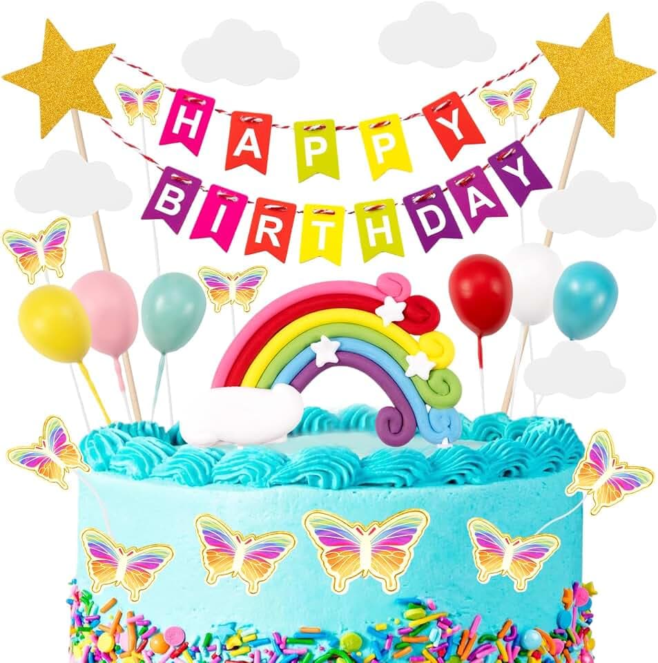 Tortendeko Geburtstag, Macaron Kuchen Deko, Happy Birthday Tortendeko, Cake Topper Tortendekoration kuchendeko Happy Birthday Wolke Stern Schmetterling