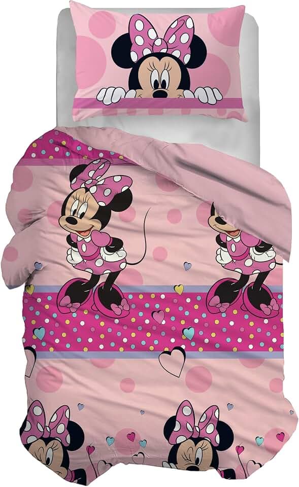 Disney, Bettwäsche-Set für Einzelbett, Bettbezug + Kissenbezug, Bettbezug mit Kissenbezug, Bettbezug 155 x 200 cm, 100% Baumwolle, Minnie Mouse (kein Spannbettlaken)