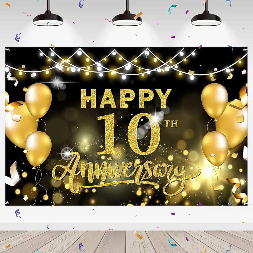 WeBenison Happy 10th Anniversary Backdrop 10th Wedding Anniversary Photography Background Banner Cheers to 10 Years Birthday Anniversary Party Outdoor Indoor Banner Decorations Wall Decor 6x4 ft