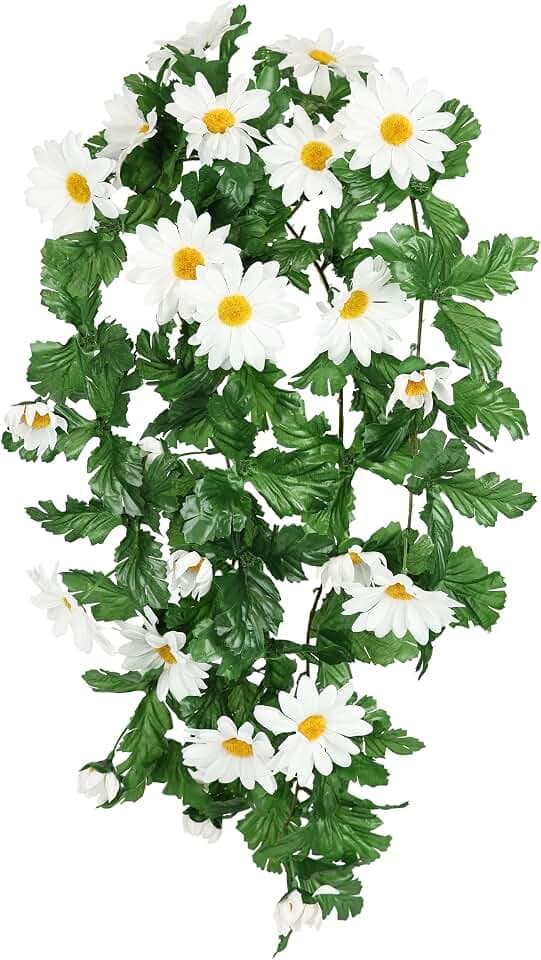 Margeritenhänger Girlande Pflanze Hängend Hängepflanze Kunstpflanze Kunstblume Gänseblümchen Margeriten Kunst-Pflanze 089131W Weiß 50x25x20 cm