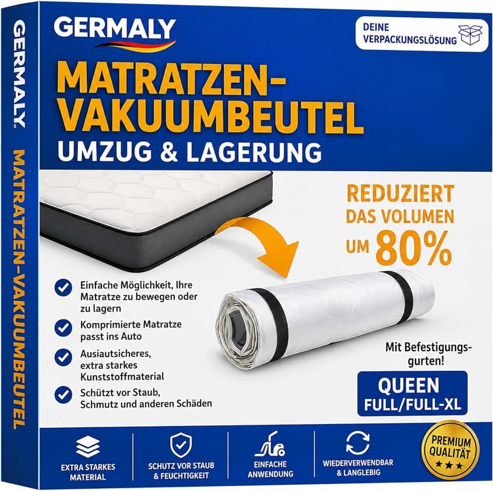 Matratzen Vakuumbeutel 220x240 cm für Einzelmatratzen bis 230x210 cm mit Kompressionsgurten & Ventil, Luftdicht Wasserdicht für Umzug & Lagerung bis 80% Volumenreduzierung