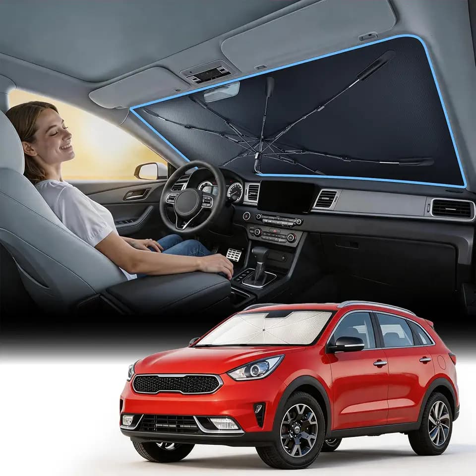 [Vinyl Coating Heat Shield] Windshield Sun Shade Umbrella Custom for Kia NIRO, Protect Car from Sun Rays & Heat Damage Keep Cool and Protect Interior
