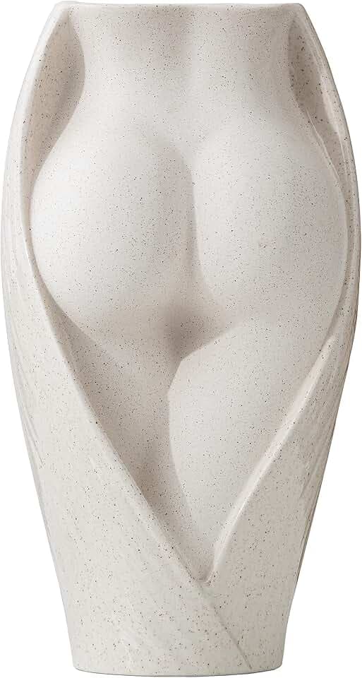 Keramik Vase Weiß für Pampasgras, Kreative Körper Design Blumenvase Modern Deko, Ideal für Trockenblumen & Blumen, Handmade Kleine Dekoration Ornamente