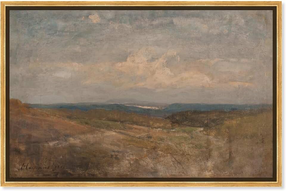 Art Remedy Hill Top View Canvas Vintage Landscape Art, Gold Frame, 45" x 30"