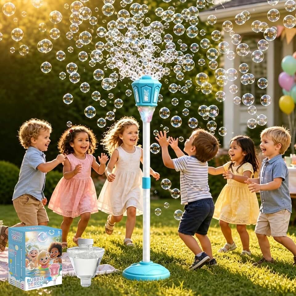 High Output Bubble Stand Machine, Automatic Bubble Blower with Colorful Lights Music, Electric Bubble Maker for Kids Toddlers, Perfect for Summer Outdoor Activities (Blue)