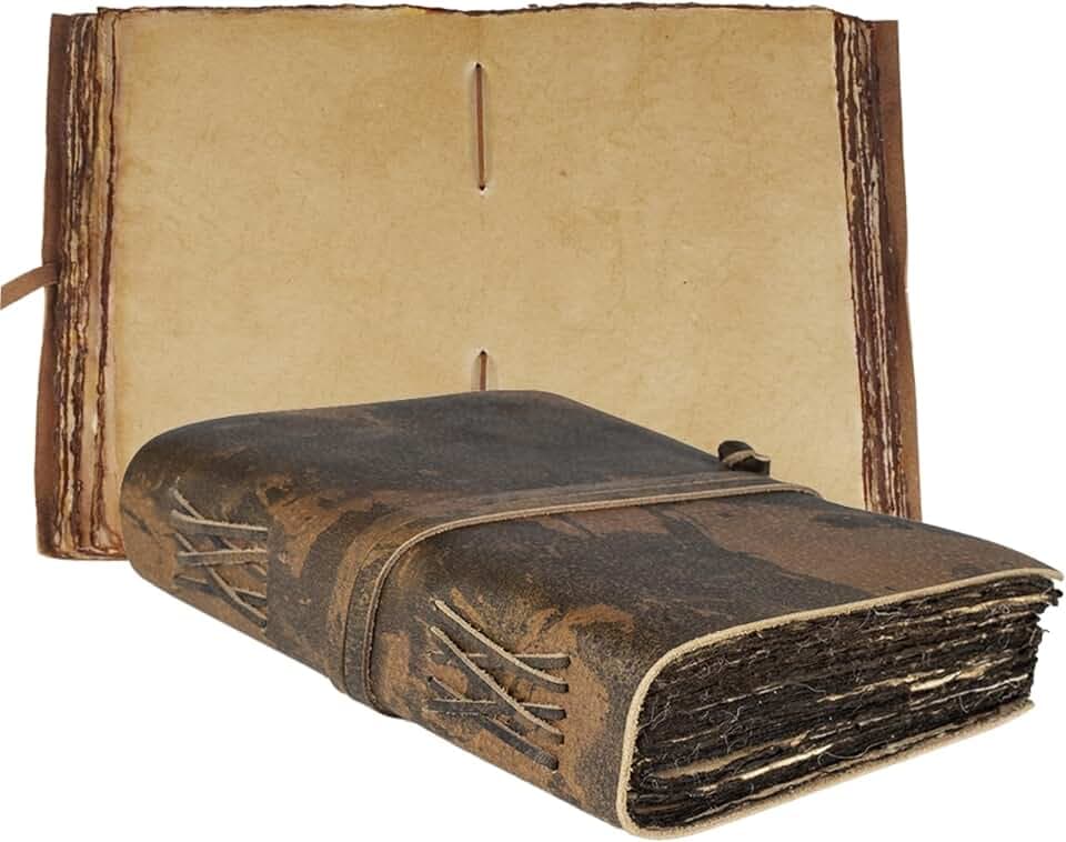 Wanderings Vintage Notizbuch Leder - 15 x 23 cm - Antikes, Handgemachtes Leder Notizbuch mit Rustikalem Büttenrandpapier - Perfekt zum Gestalten, als Skizzen, Erinnerungs, Tagebuch